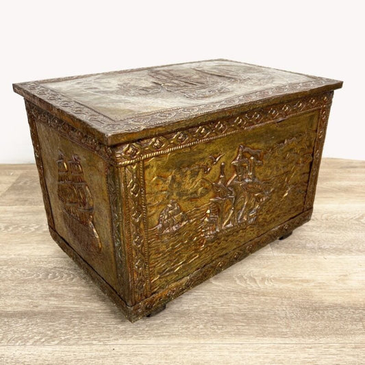 Porta carbone antico in legno ottone baule d'epoca vecchia carboniera inglese Categoria  Complementi d'arredo