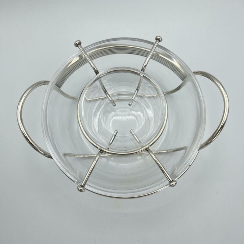 Porta caviale in argento placcato e cristallo vetro coppa vintage anni 70 80 per Categoria  Sheffield & Argento