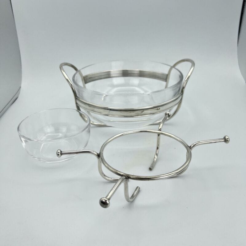 Porta caviale in argento placcato e cristallo vetro coppa vintage anni 70 80 per Categoria  Sheffield & Argento