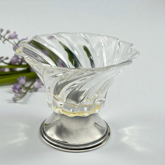 Porta confetti bon bon gioielli in Argento 800 Cristallo vetro Alzatina anni 70 Categoria  Sheffield & Argento