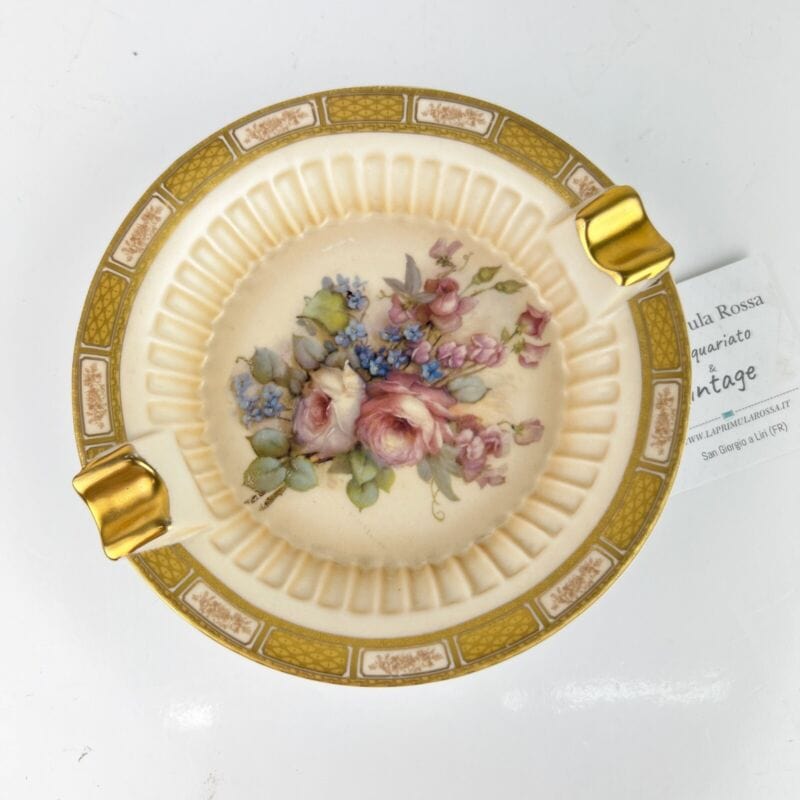 Portacenere vintage posacenere antico in porcellana in stile Limoges decoro rose Categoria  Oggetti per fumatori