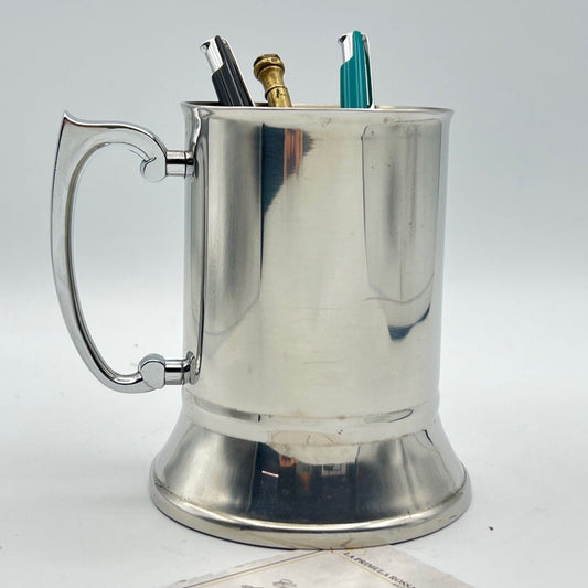 Portapenne da per scrivania in stile antico boccale metallo lucido silver Categoria  Sheffield & Argento