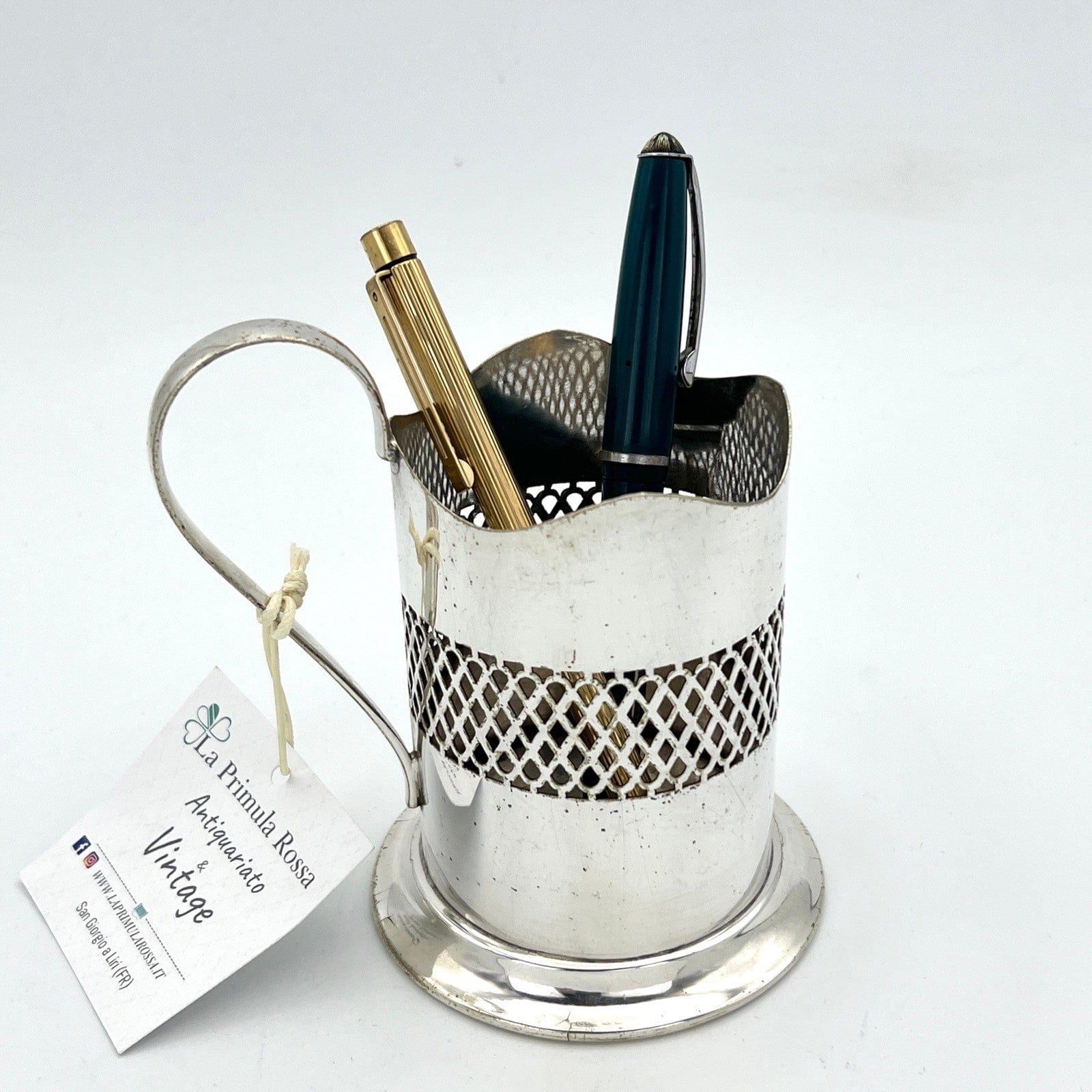Portapenne da scrivania antico in Argento EPNS d' epoca 900 inglese Bicchiere Categoria  Sheffield & Argento