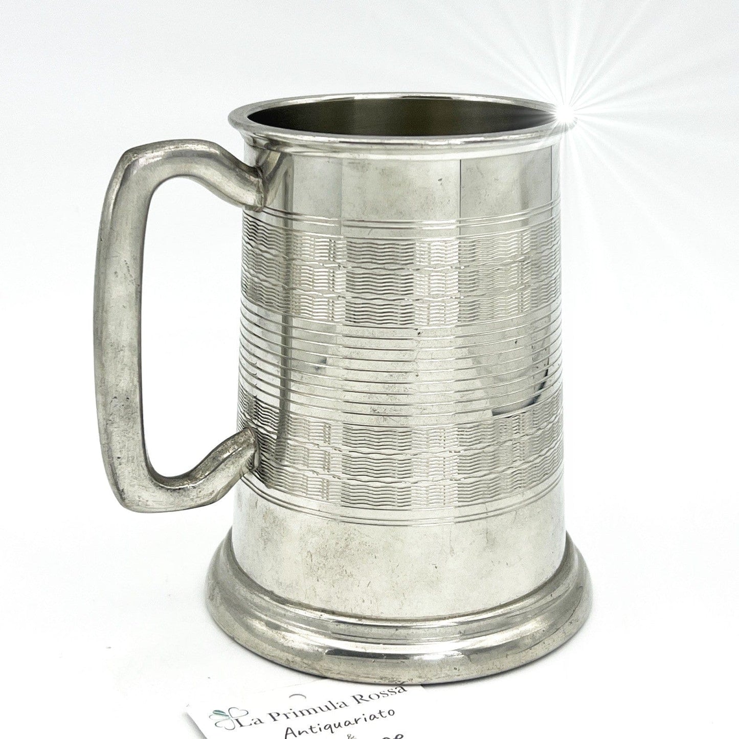 Portapenne da scrivania antico in metallo peltro boccale d'epoca 900 inglese XL Categoria  Sheffield & Argento