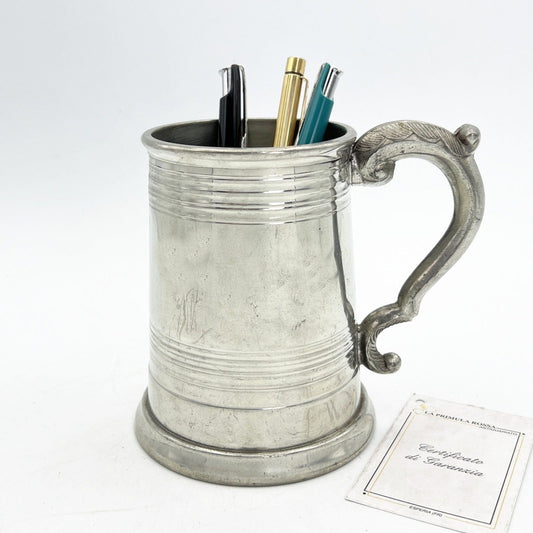 Portapenne da scrivania Antico in peltro e vetro boccale d'epoca 900 inglese Categoria  Sheffield & Argento