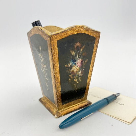 Portapenne da scrivania vintage in Legno stile antico Fiorentino Dipinto Firmato Categoria  Accessori scrivania e ufficio