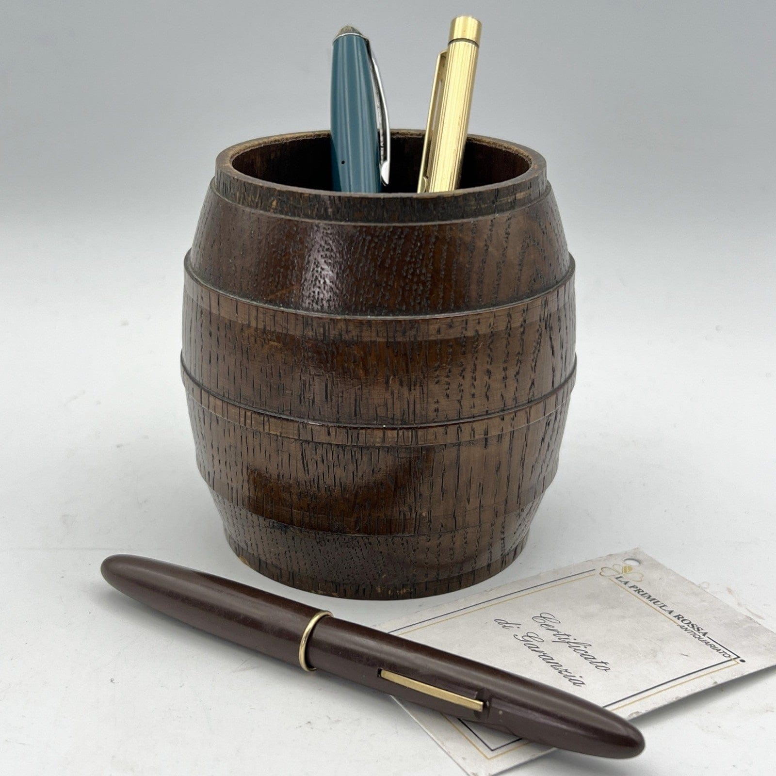 Portapenne in Legno stile antico a forma di Botte Vintage da scrivania Inglese Categoria  Accessori scrivania e ufficio