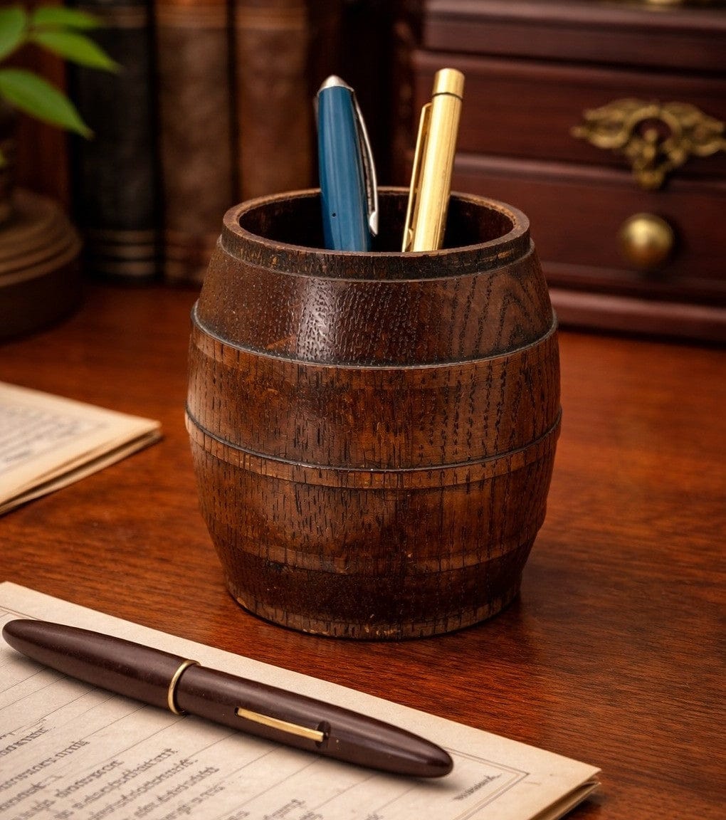 Portapenne in Legno stile antico a forma di Botte Vintage da scrivania Inglese Categoria  Accessori scrivania e ufficio