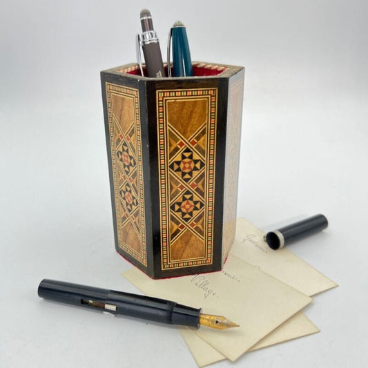 Portapenne intarsiato vintage in Legno stile antico Orientale Siriano Categoria  Accessori scrivania e ufficio