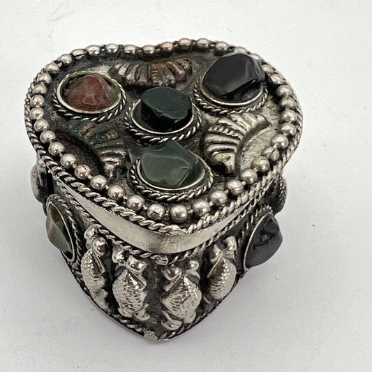 Portapillole a cuore vintage in Argento Silver plated Scatolina con pietre Categoria  Sheffield & Argento