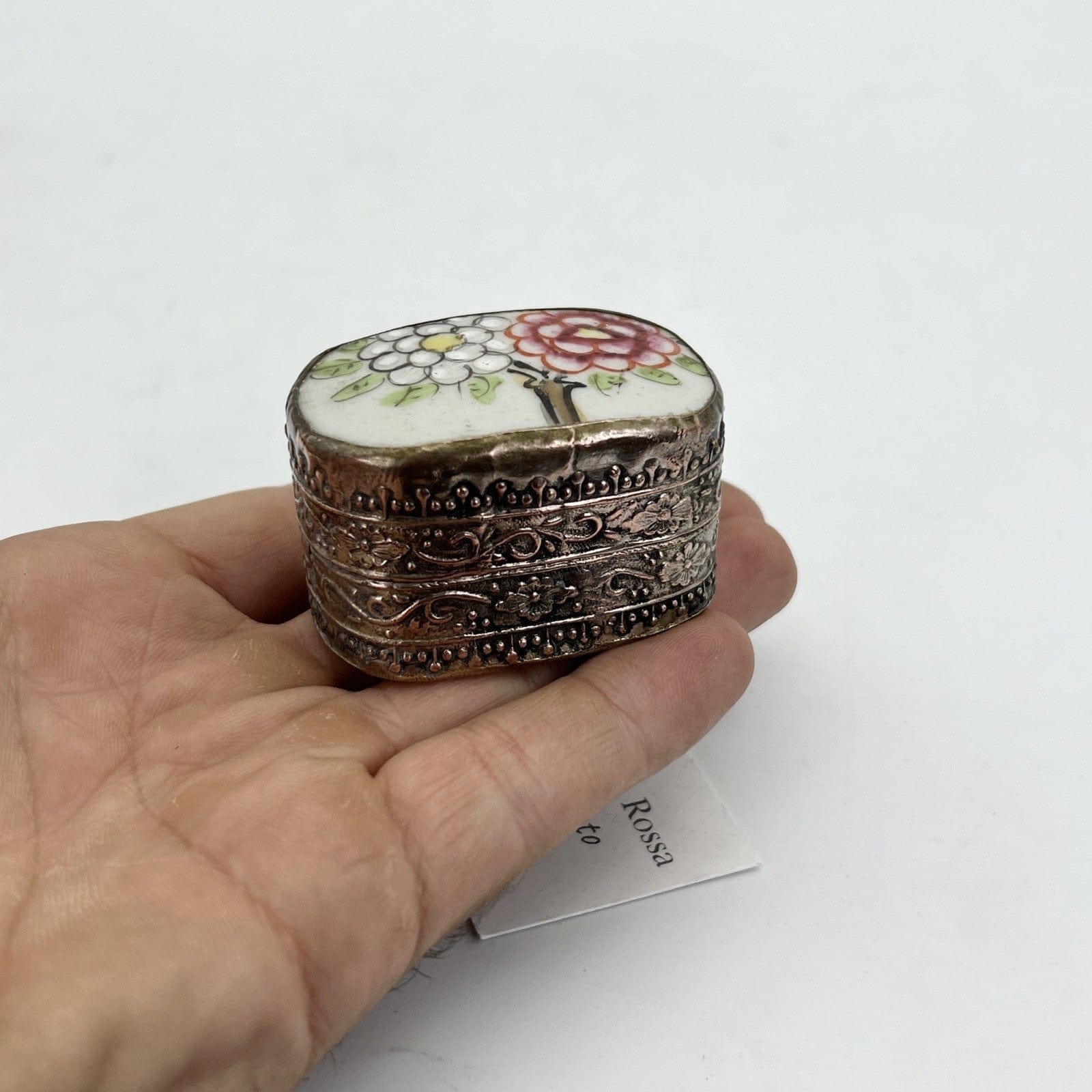 Portapillole porta anelli antico in Argento Silver plated Scatolina porcellana Categoria  Sheffield & Argento