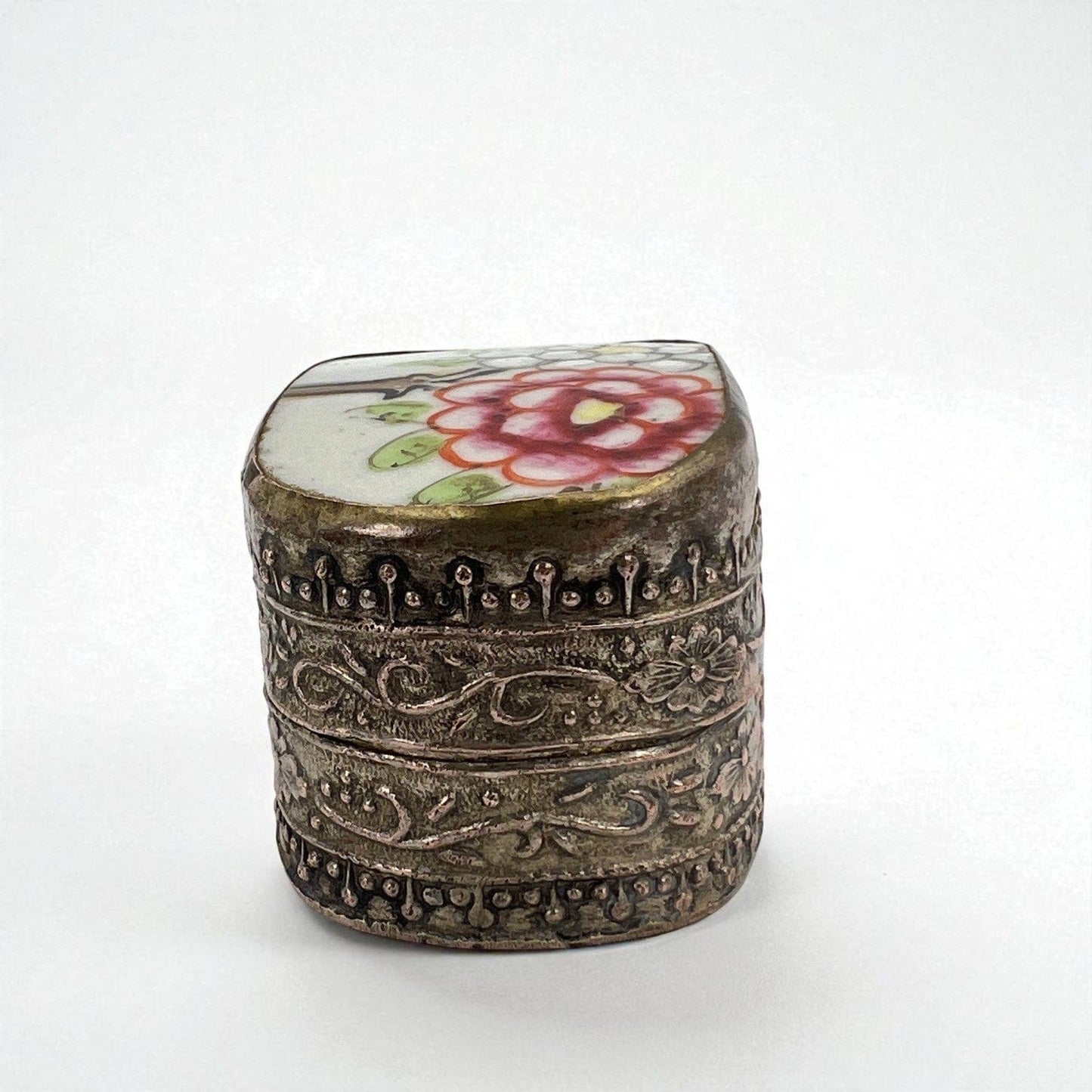 Portapillole porta anelli antico in Argento Silver plated Scatolina porcellana Categoria  Sheffield & Argento