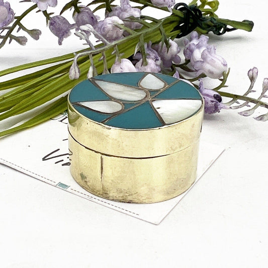 Portapillole Porta anello in Ottone lucido e Madreperla  Scatolina Vintage Categoria  Sheffield & Argento