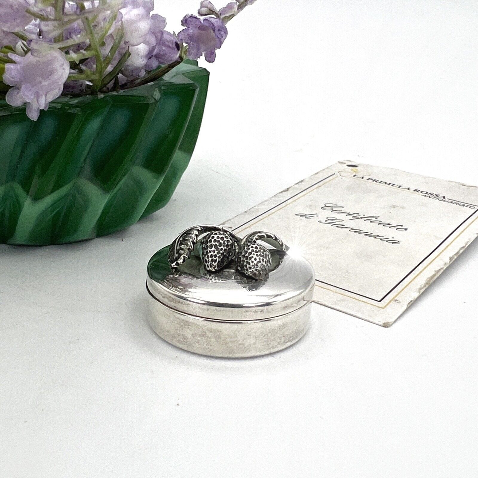 Portapillole Vintage in Argento 800 Raspini Scatolina anni 70 con Fragole Categoria  Sheffield & Argento