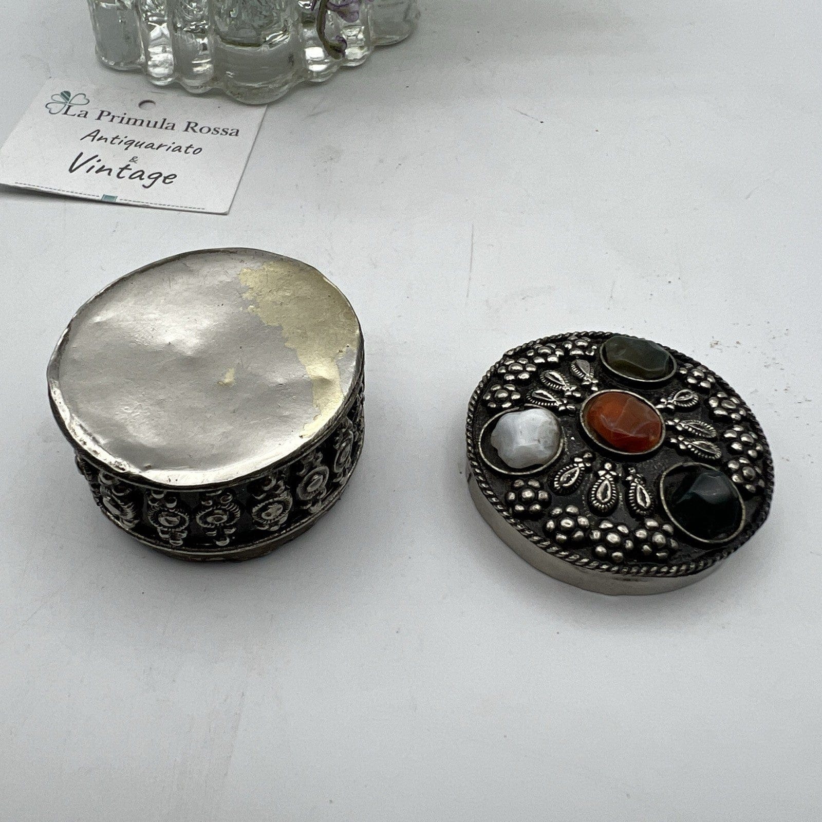Portapillole vintage in Argento Silver plated Scatolina con pietre Indiana Categoria  Sheffield & Argento