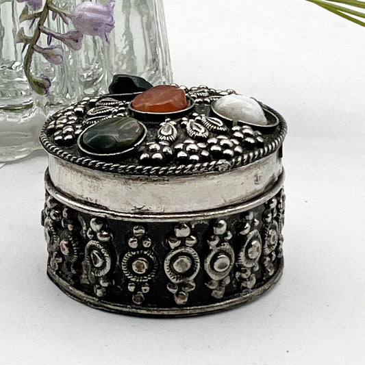 Portapillole vintage in Argento Silver plated Scatolina con pietre Indiana Categoria  Sheffield & Argento