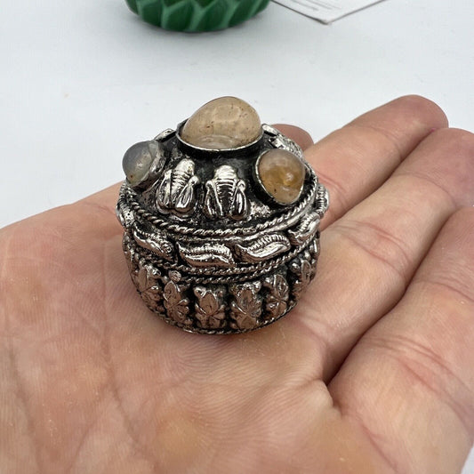 Portapillole vintage in Argento Silver plated Scatolina con pietre Indiana Categoria  Sheffield & Argento