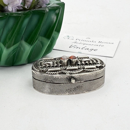 Portapillole vintage ovale in Argento 800 Scatolina con pietre Etnico Categoria  Sheffield & Argento