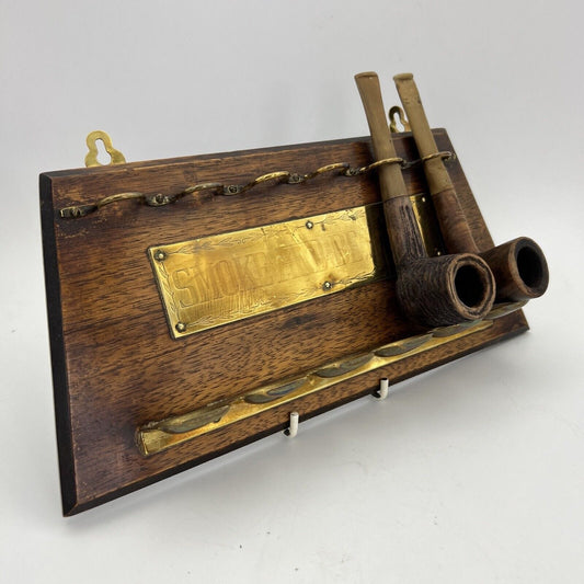 Portapipe antico in legno da muro parete  6 posti pipe d'epoca 900  Inglese Categoria  Oggetti per fumatori