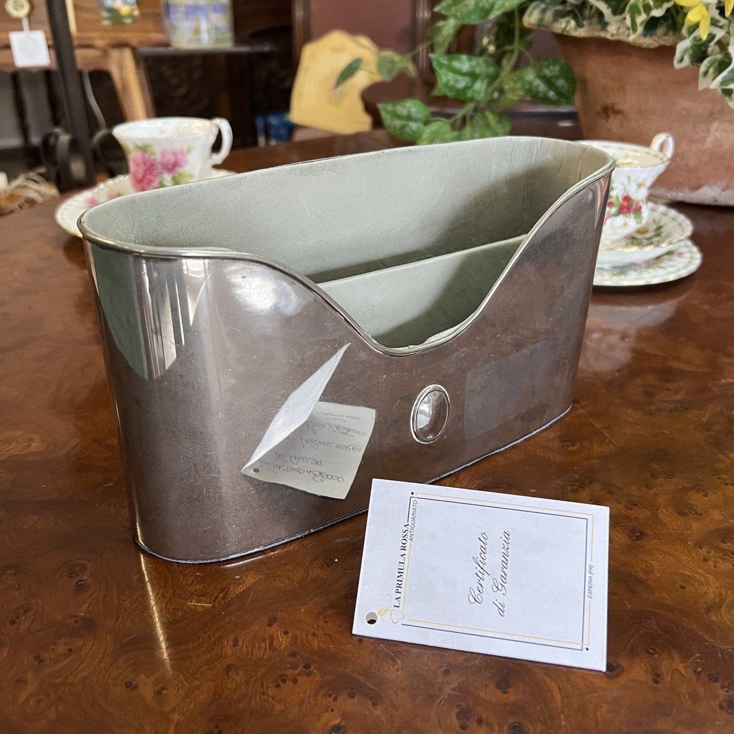 Portaposta Contenitore da per scrivania in argento sheffield silverplate Antico Categoria  Sheffield & Argento