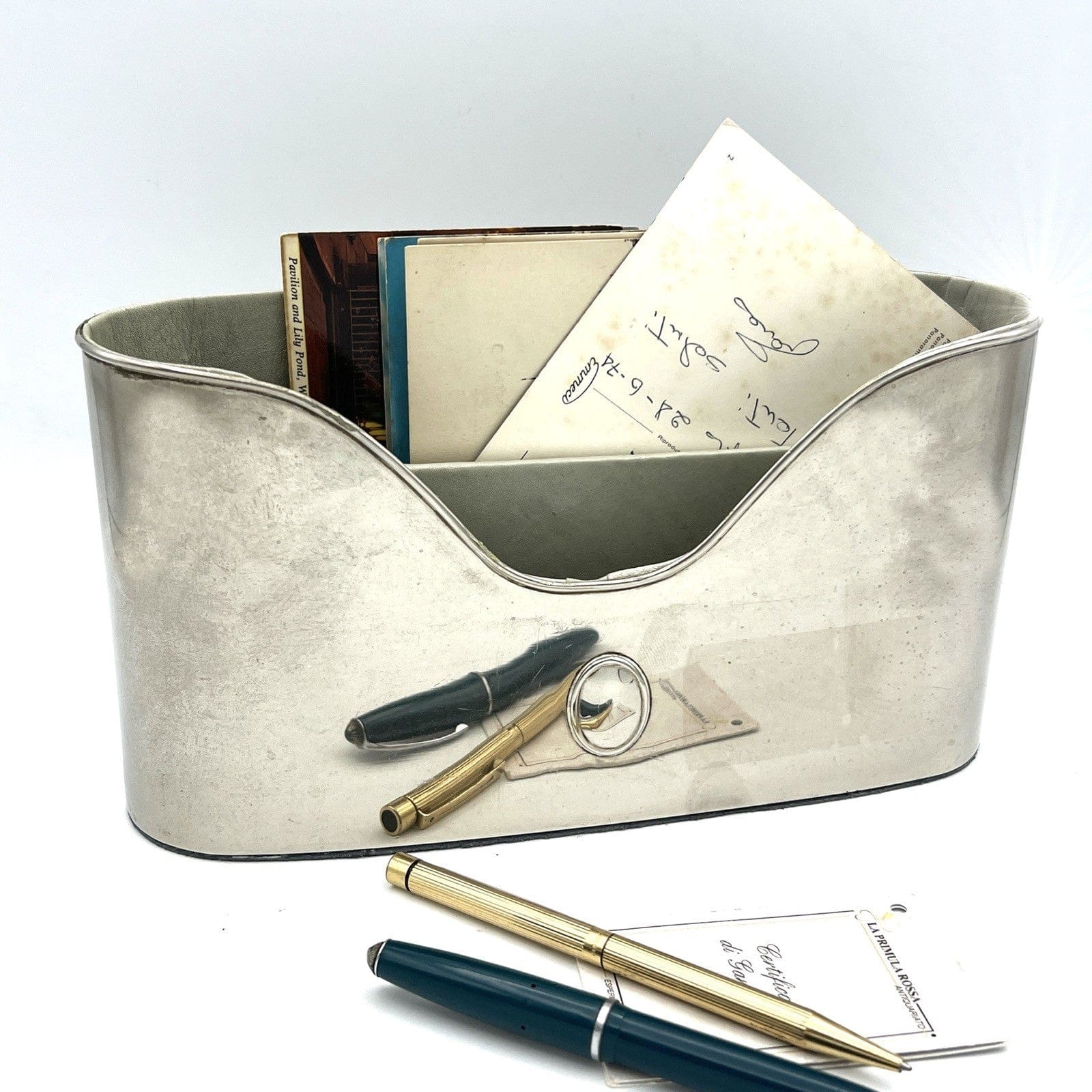 Portaposta Contenitore da per scrivania in argento sheffield silverplate Antico Categoria  Sheffield & Argento