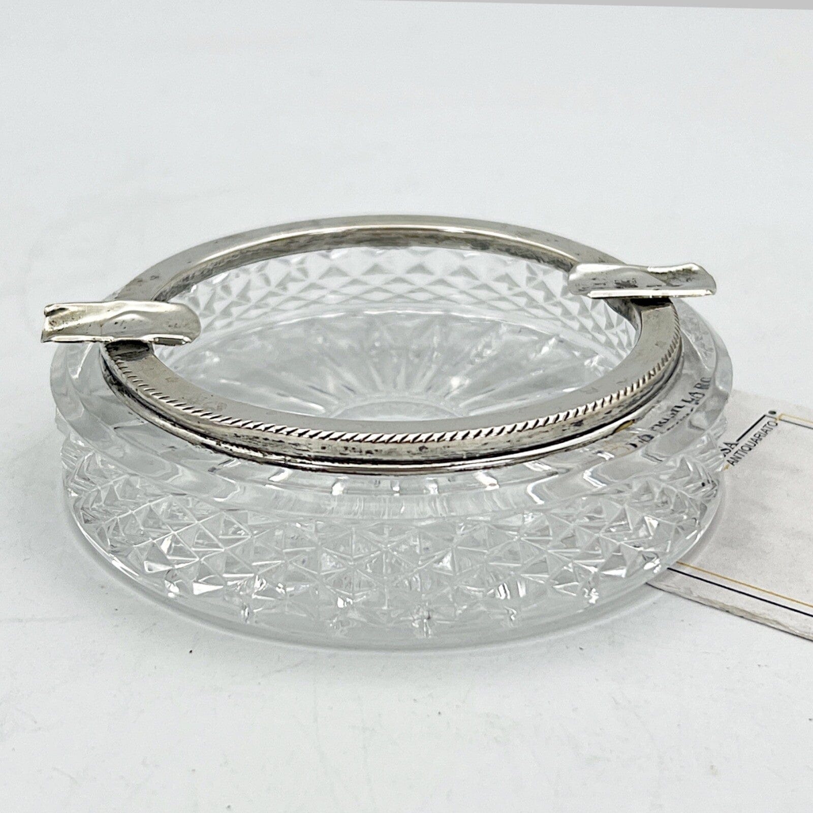 Posacenere portacenere antico in argento 800 vetro cristallo molato anni 40 Categoria  Sheffield & Argento