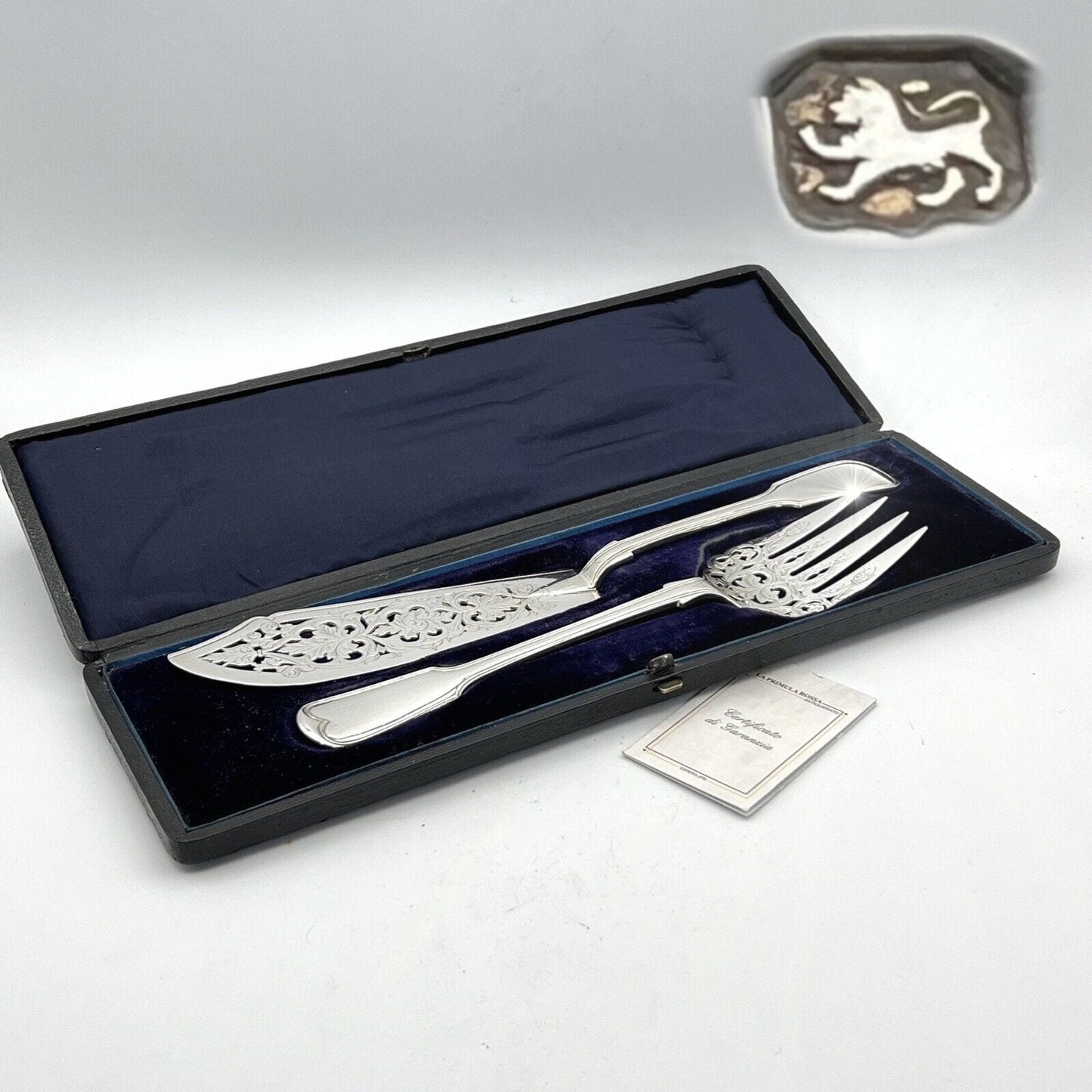 Posate Antiche set da tavola per pesce in argento sterling 925 inglese Anno 1855 Categoria  Sheffield & Argento