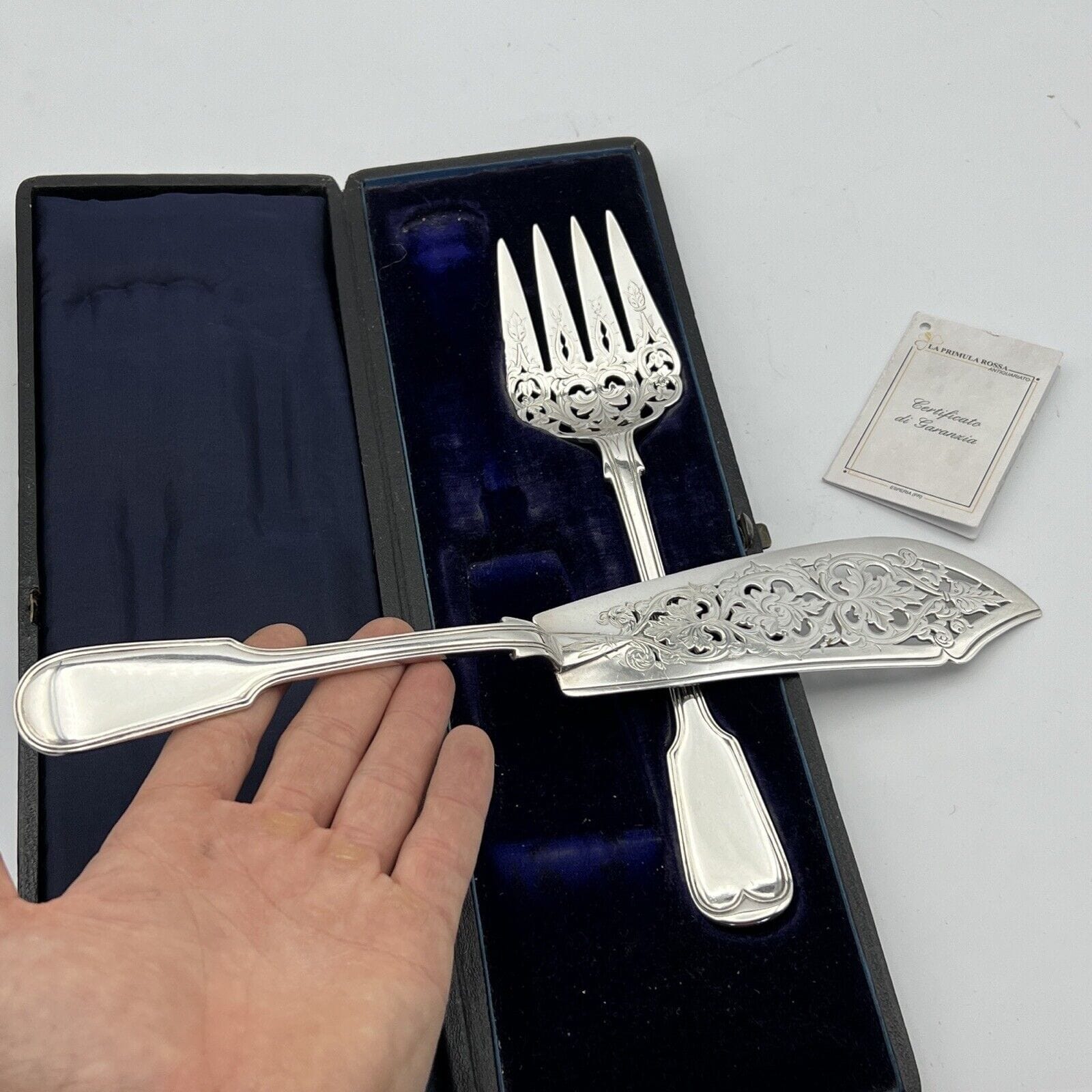 Posate Antiche set da tavola per pesce in argento sterling 925 inglese Anno 1855 Categoria  Sheffield & Argento