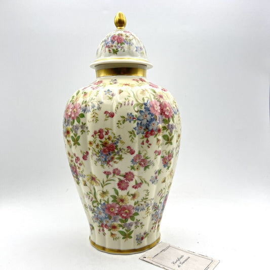 Potiche d'epoca in porcellana Bavaria Grande Vaso vintage decoro con fiori e oro Categoria  Vasi e Portafiori