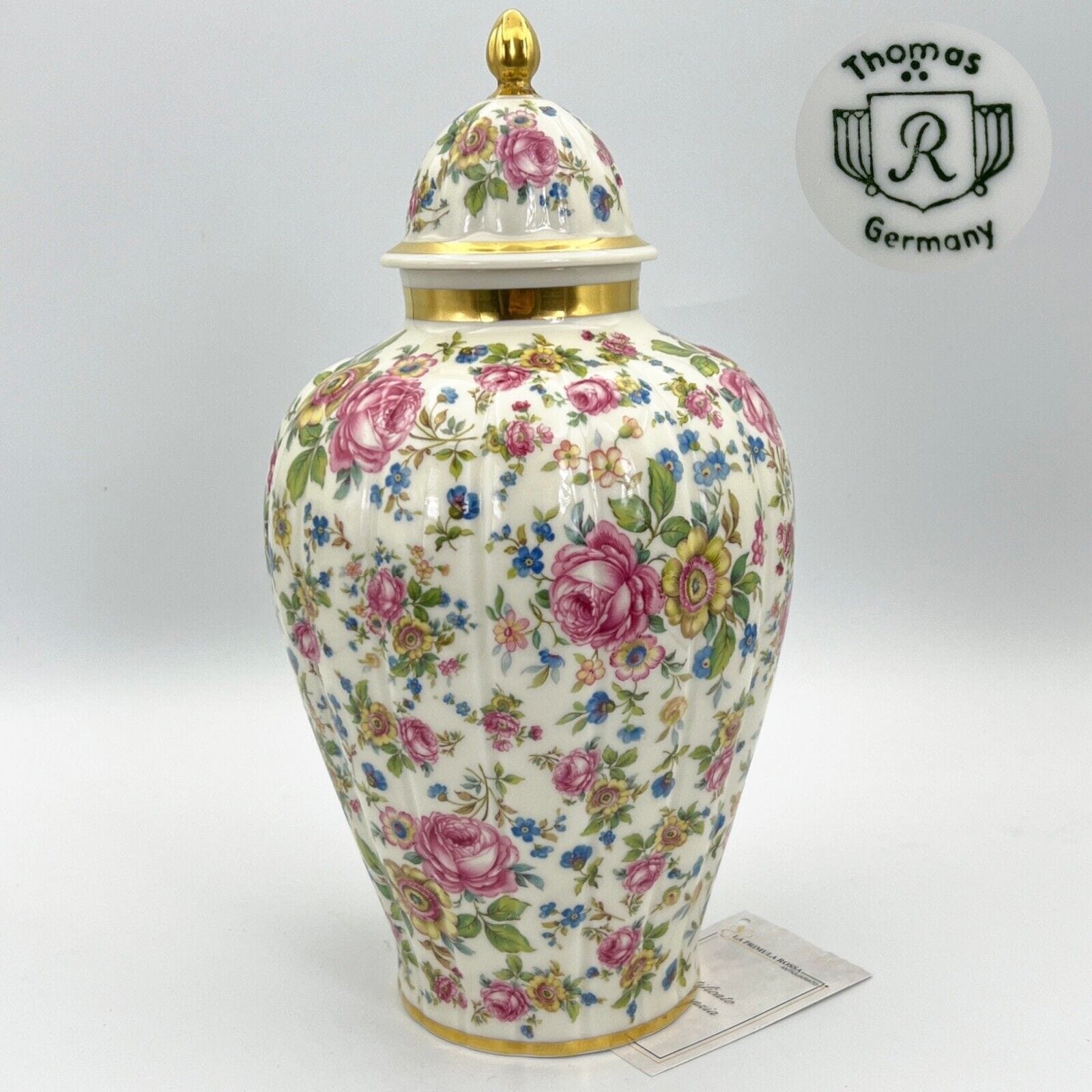 Potiche d'epoca in porcellana Bavaria vaso vintage decoro con rose fiori e oro Categoria  Vasi e Portafiori
