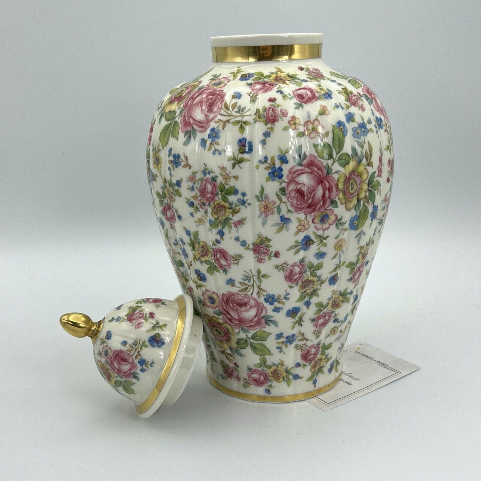 Potiche d'epoca in porcellana Bavaria vaso vintage decoro con rose fiori e oro Categoria  Vasi e Portafiori