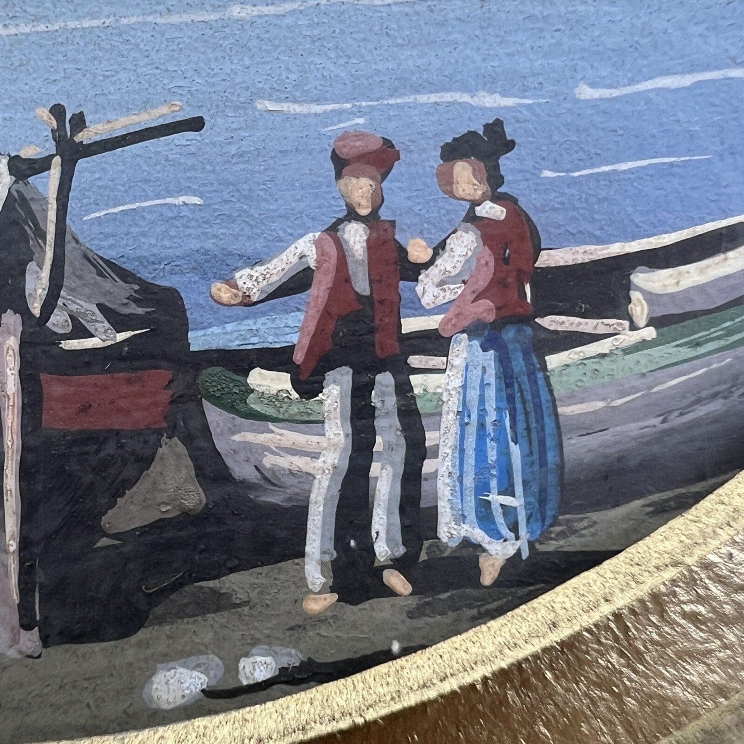 Quadretto Antico in Miniatura Medaglione Gouache epoca '900 Fiocco Ottone Marina Categoria  Quadri