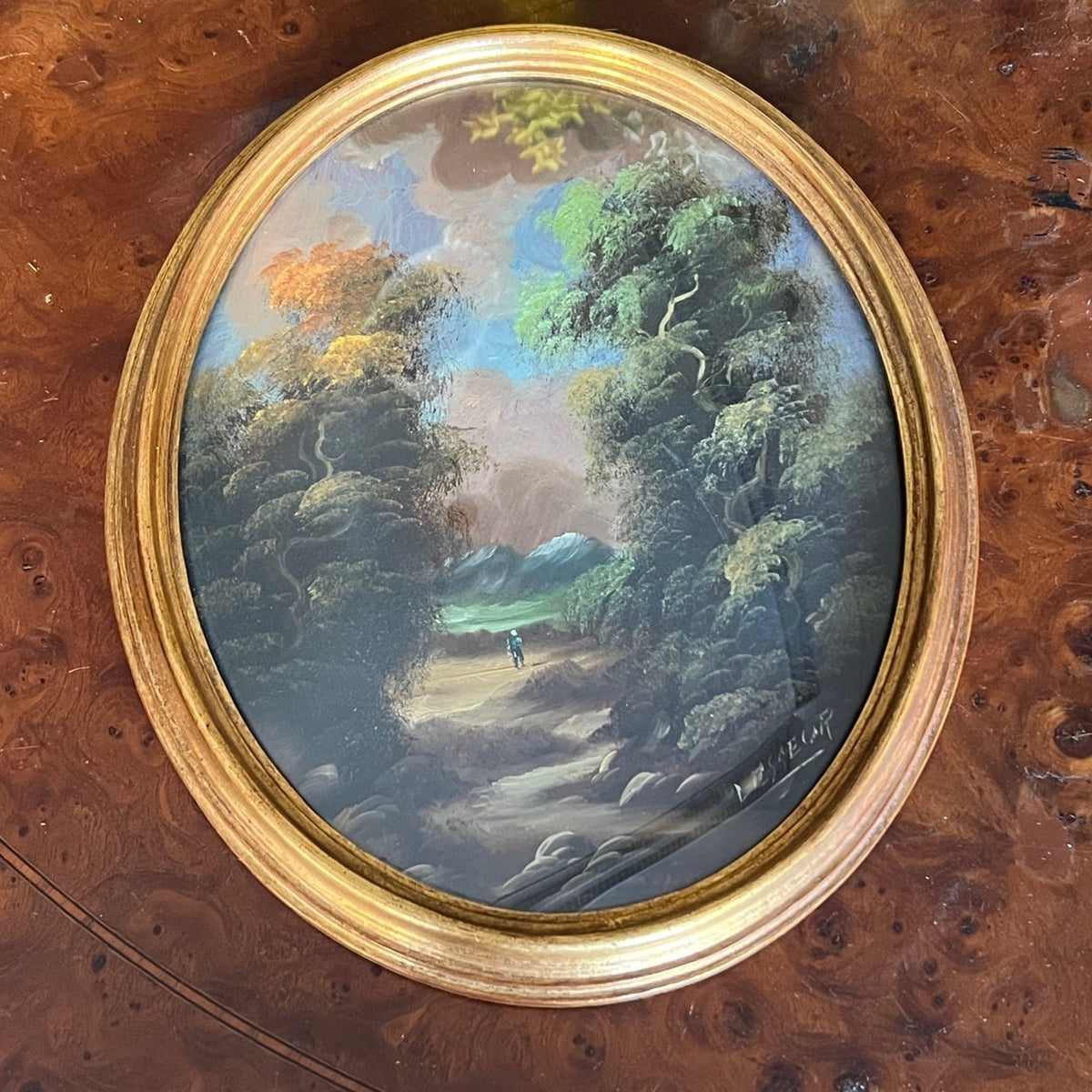 Quadretto Ovale Antico Quadro ad olio firmato dipinto su rame con cornice oro Categoria  Quadri