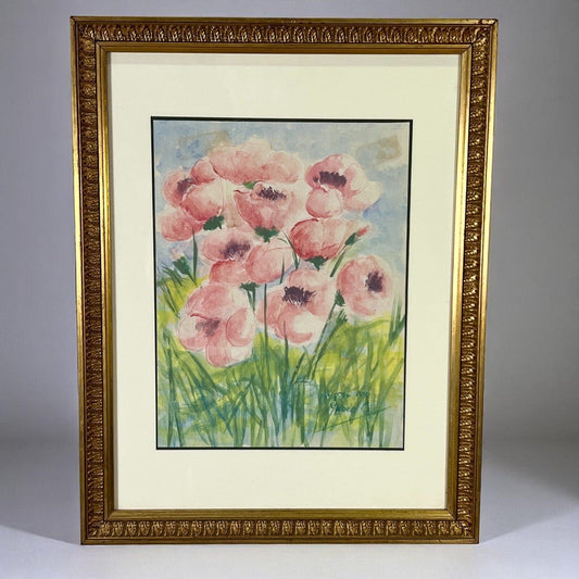Quadro acquerello Dipinto Floreale fiori Campo di Papaveri vintage Firmato Categoria  Quadri