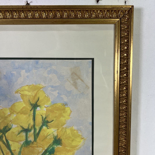 Quadro acquerello su carta Dipinto Floreale fiori Rose Gialle vintage Firmato Categoria  Quadri