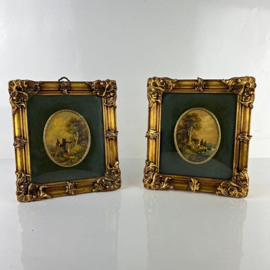 Quadro antico dipinto a olio Coppia di quadretti cornice oro stile barocco 900 Categoria  Quadri
