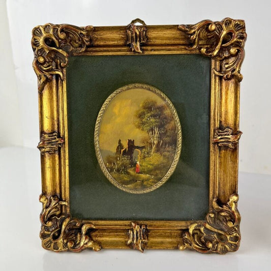 Quadro antico dipinto a olio Coppia di quadretti cornice oro stile barocco 900 Categoria  Quadri