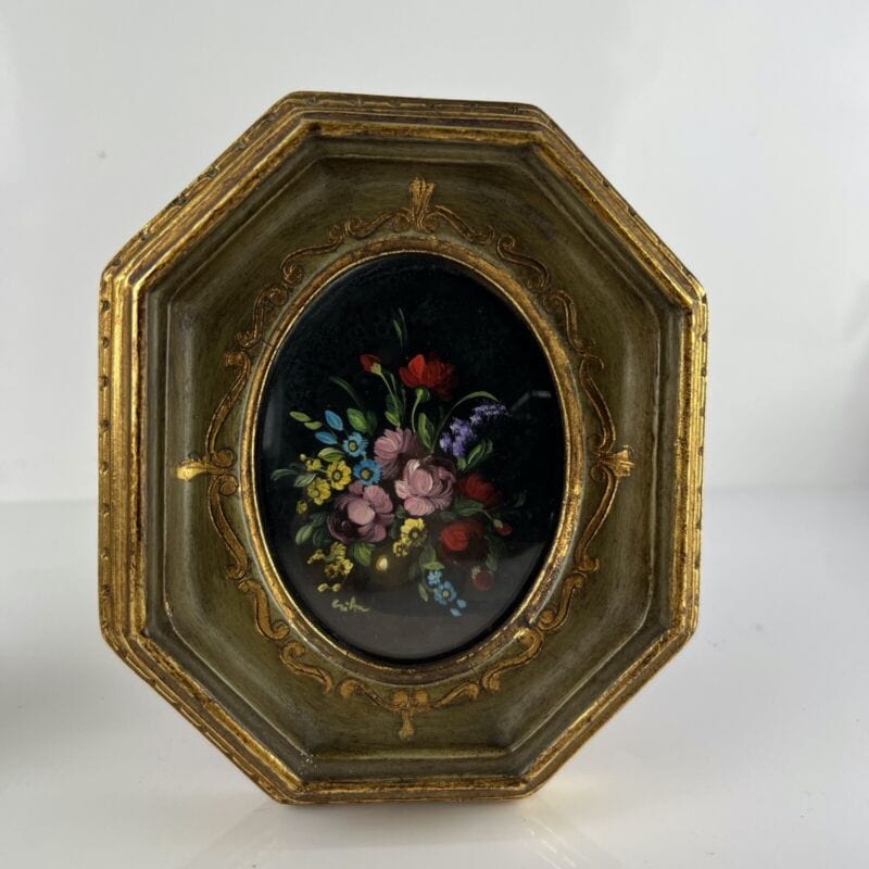 Quadro antico dipinto a olio coppia quadretti fiori cornice oro stile fiorentino Categoria  Quadri