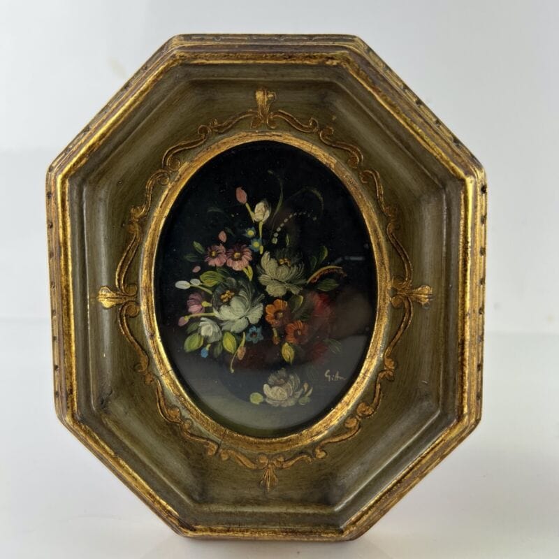 Quadro antico dipinto a olio coppia quadretti fiori cornice oro stile fiorentino Categoria  Quadri