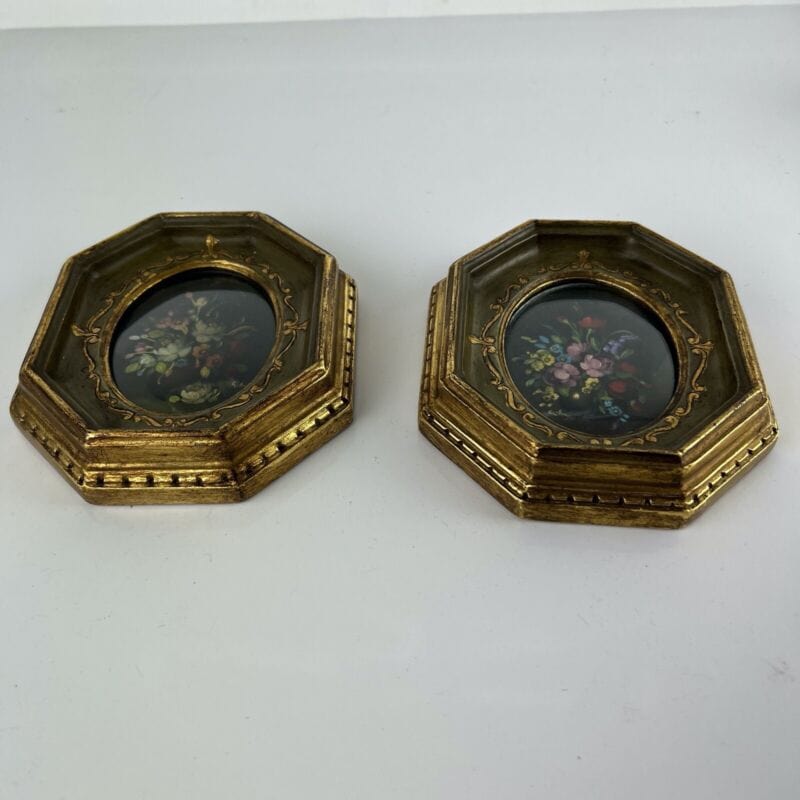 Quadro antico dipinto a olio coppia quadretti fiori cornice oro stile fiorentino Categoria  Quadri