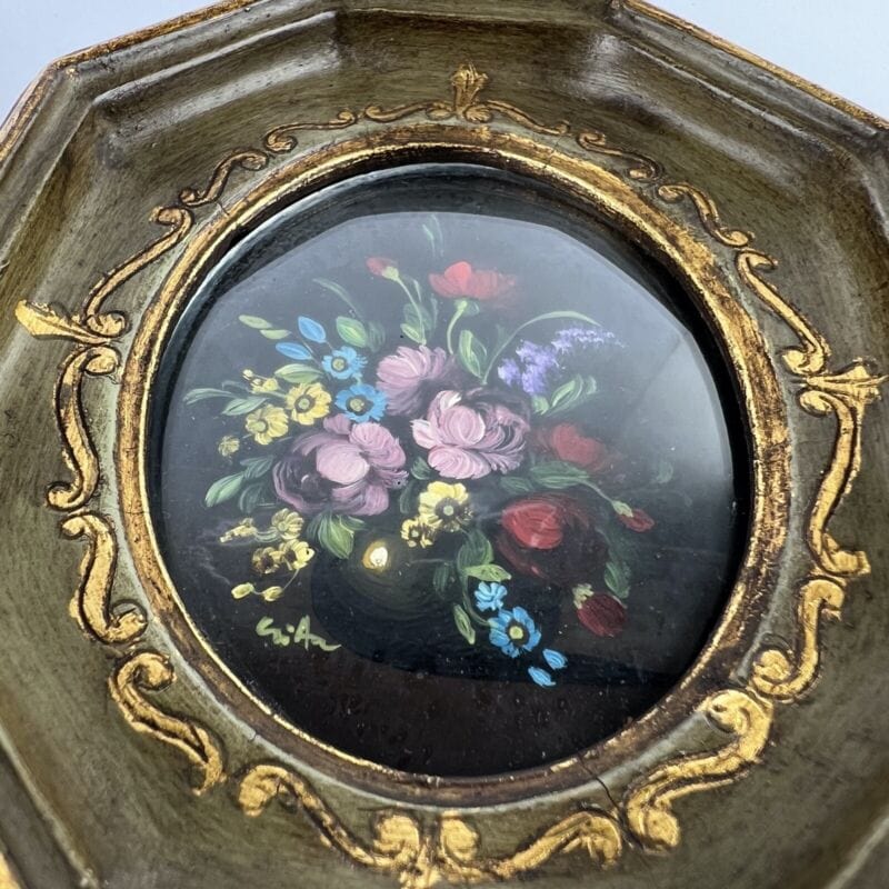 Quadro antico dipinto a olio coppia quadretti fiori cornice oro stile fiorentino Categoria  Quadri