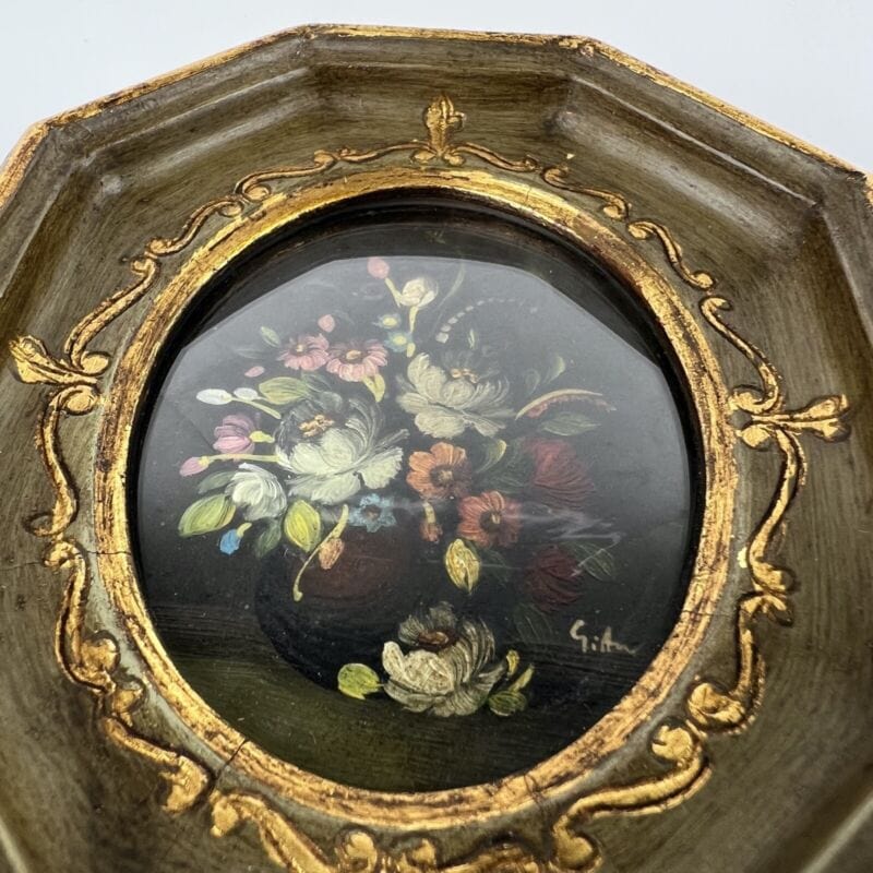 Quadro antico dipinto a olio coppia quadretti fiori cornice oro stile fiorentino Categoria  Quadri