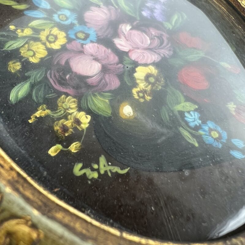 Quadro antico dipinto a olio coppia quadretti fiori cornice oro stile fiorentino Categoria  Quadri