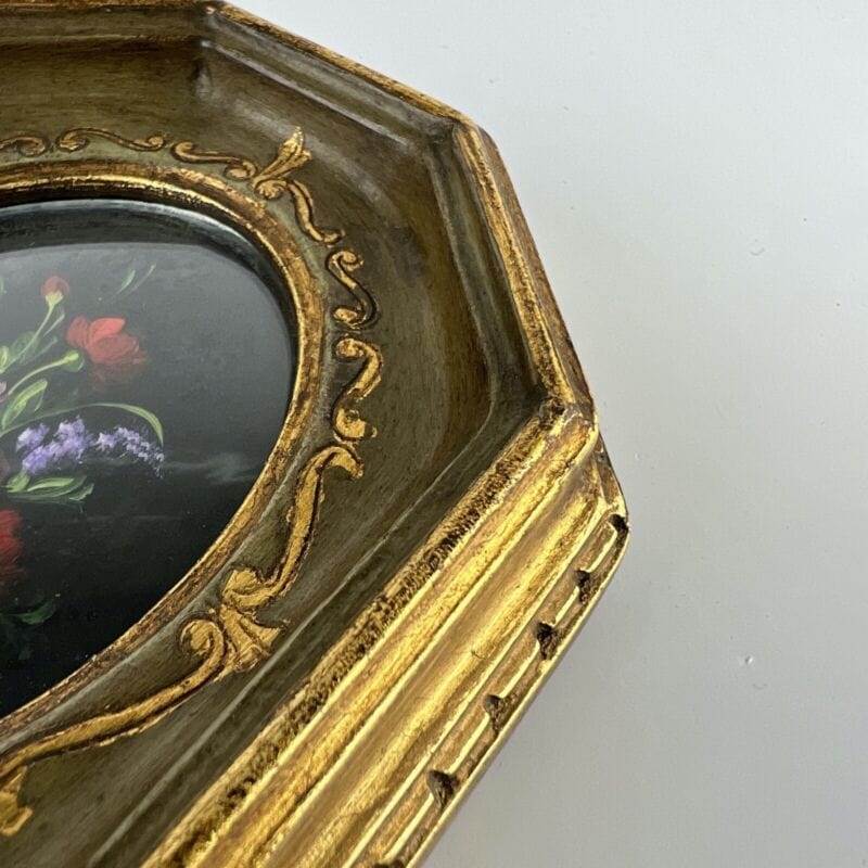 Quadro antico dipinto a olio coppia quadretti fiori cornice oro stile fiorentino Categoria  Quadri