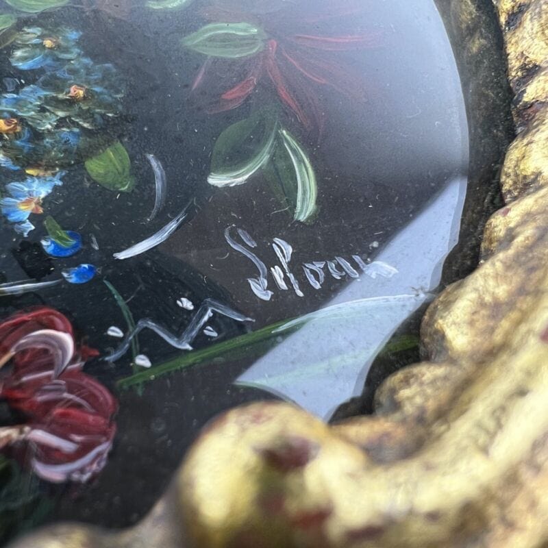 Quadro Antico Dipinto a olio firmato natura morta con fiori cornice oro ovale  Y Categoria  Quadri