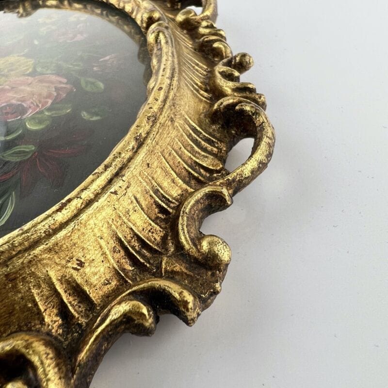 Quadro Antico Dipinto a olio firmato natura morta con fiori cornice oro ovale  Y Categoria  Quadri