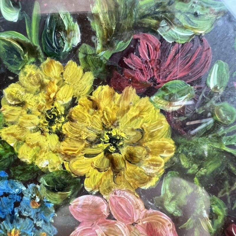 Quadro Antico Dipinto a olio firmato natura morta con fiori cornice oro ovale  Y Categoria  Quadri