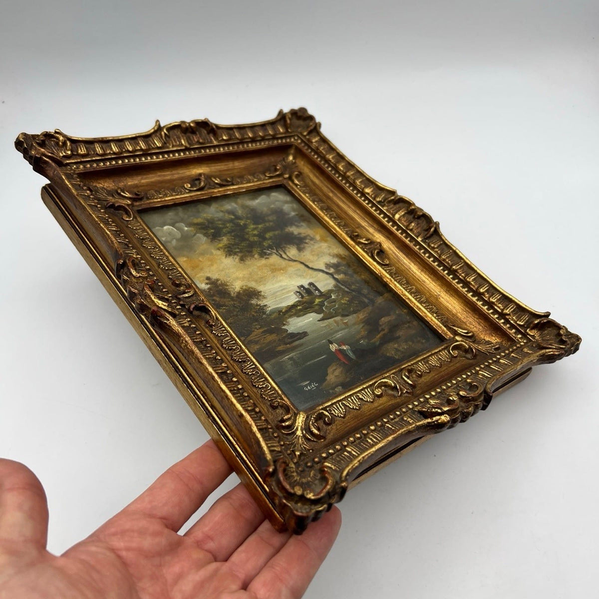 Quadro antico dipinto a olio firmato quadretto con cornice oro stile Fiorentino Categoria  Quadri