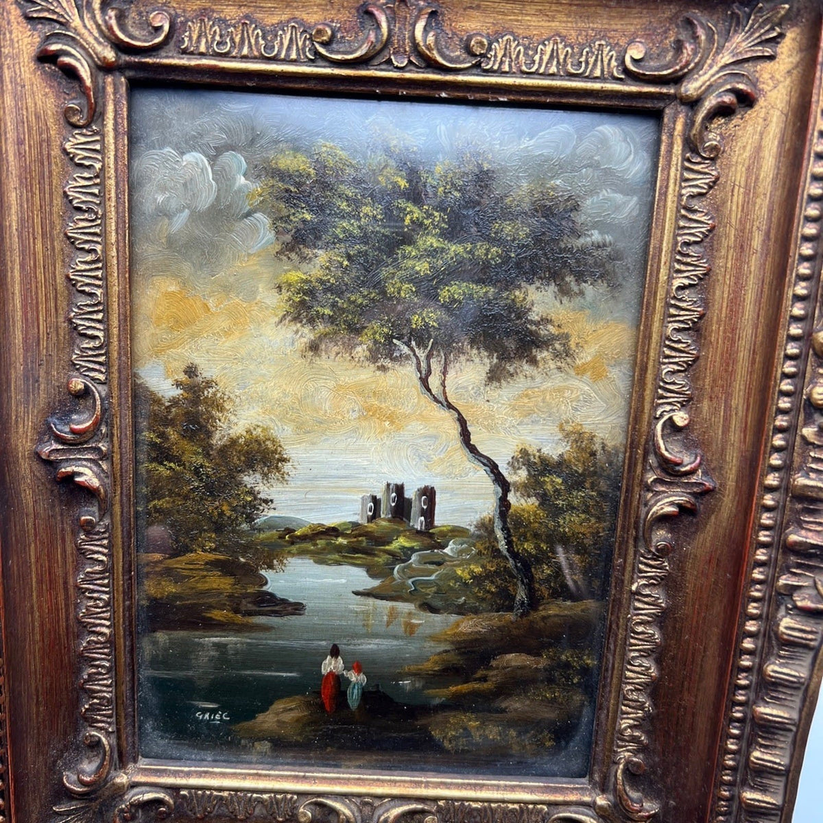 Quadro antico dipinto a olio firmato quadretto con cornice oro stile Fiorentino Categoria  Quadri