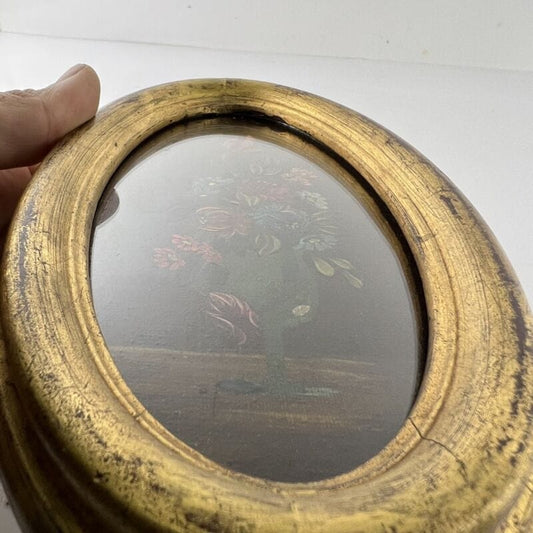 Quadro Antico Dipinto a olio natura morta con fiori cornice oro Quadretto ovale Categoria  Quadri